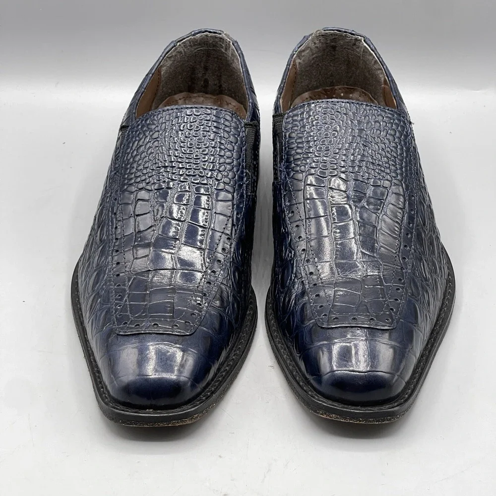 Stacy Adams Men's 7 Shoes Blue Slip On Leather Croc Print‎ Navy Tedesco 24903